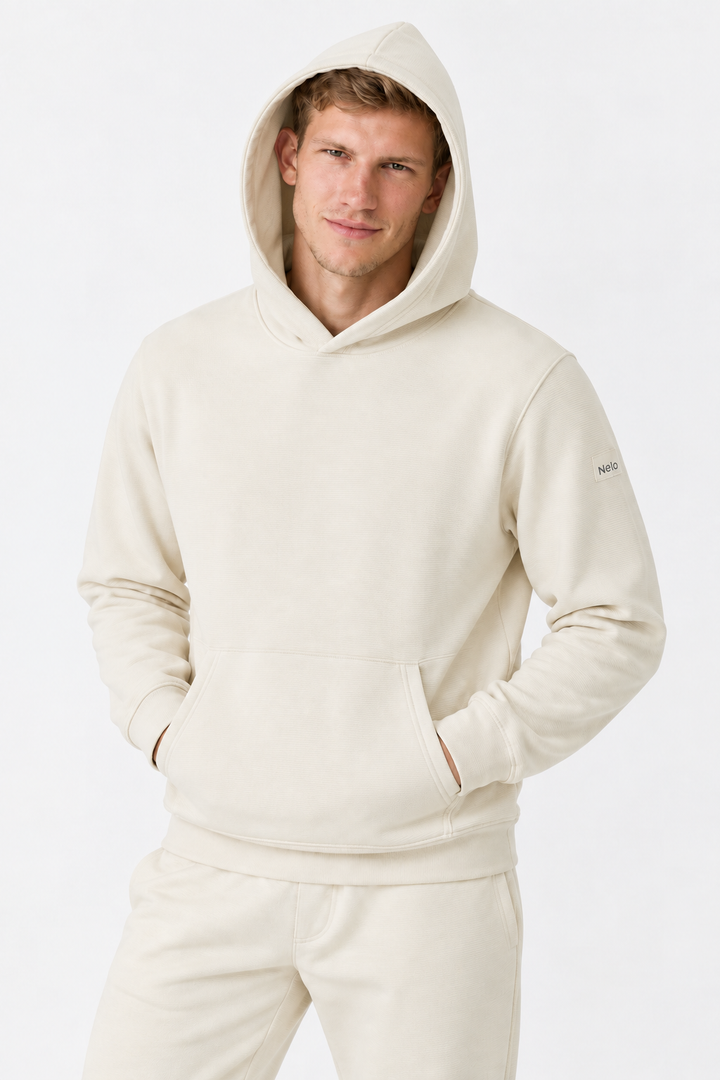 Cream Textured Lounge men hoodie front 
