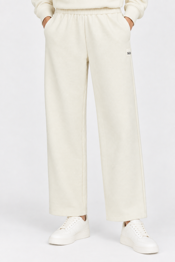 Cream Textured Lounge women pants front 