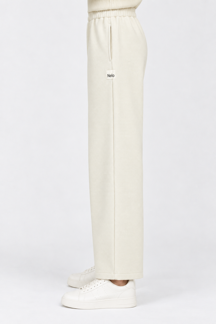 Cream Textured Lounge women pants front 