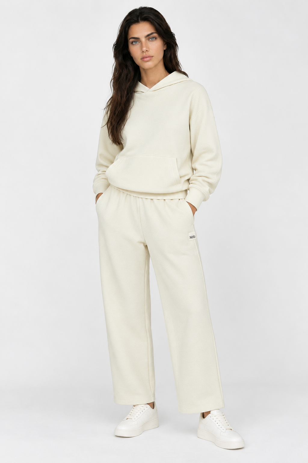 Cream Textured Lounge women pants front 