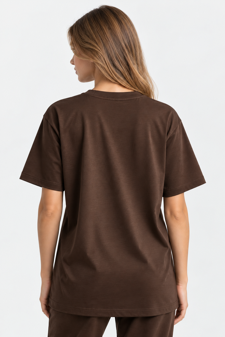 Dark Brown 100% cotton women tee front 