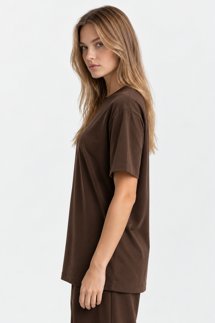Dark Brown 100% cotton women tee front 