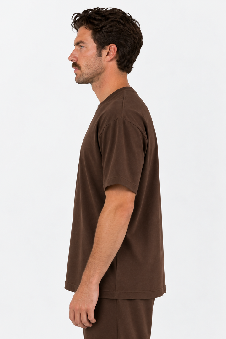 Dark Brown Performance silk men tee side 