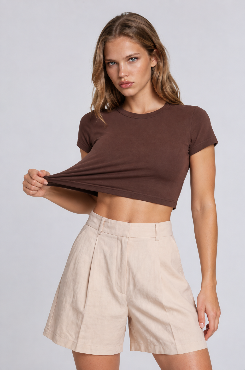 Espresso brown women crop tee front 