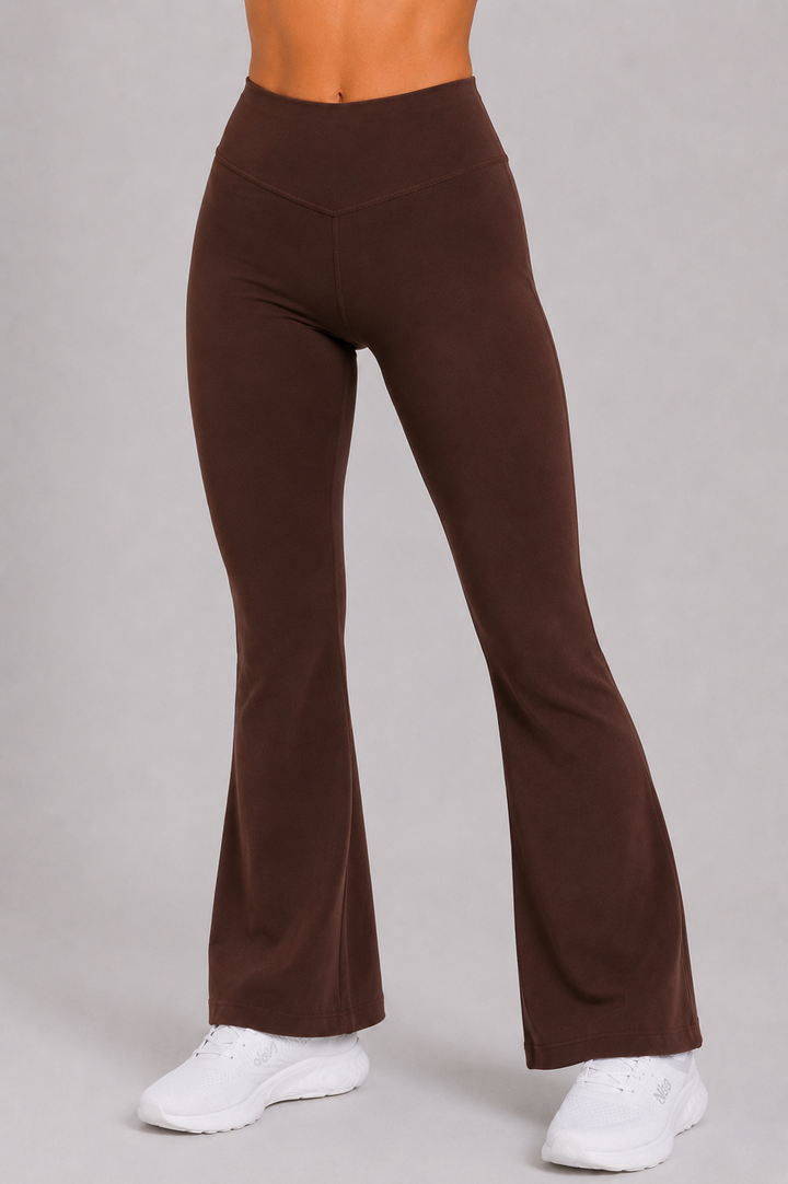 Espresso brown women flare leggings front 