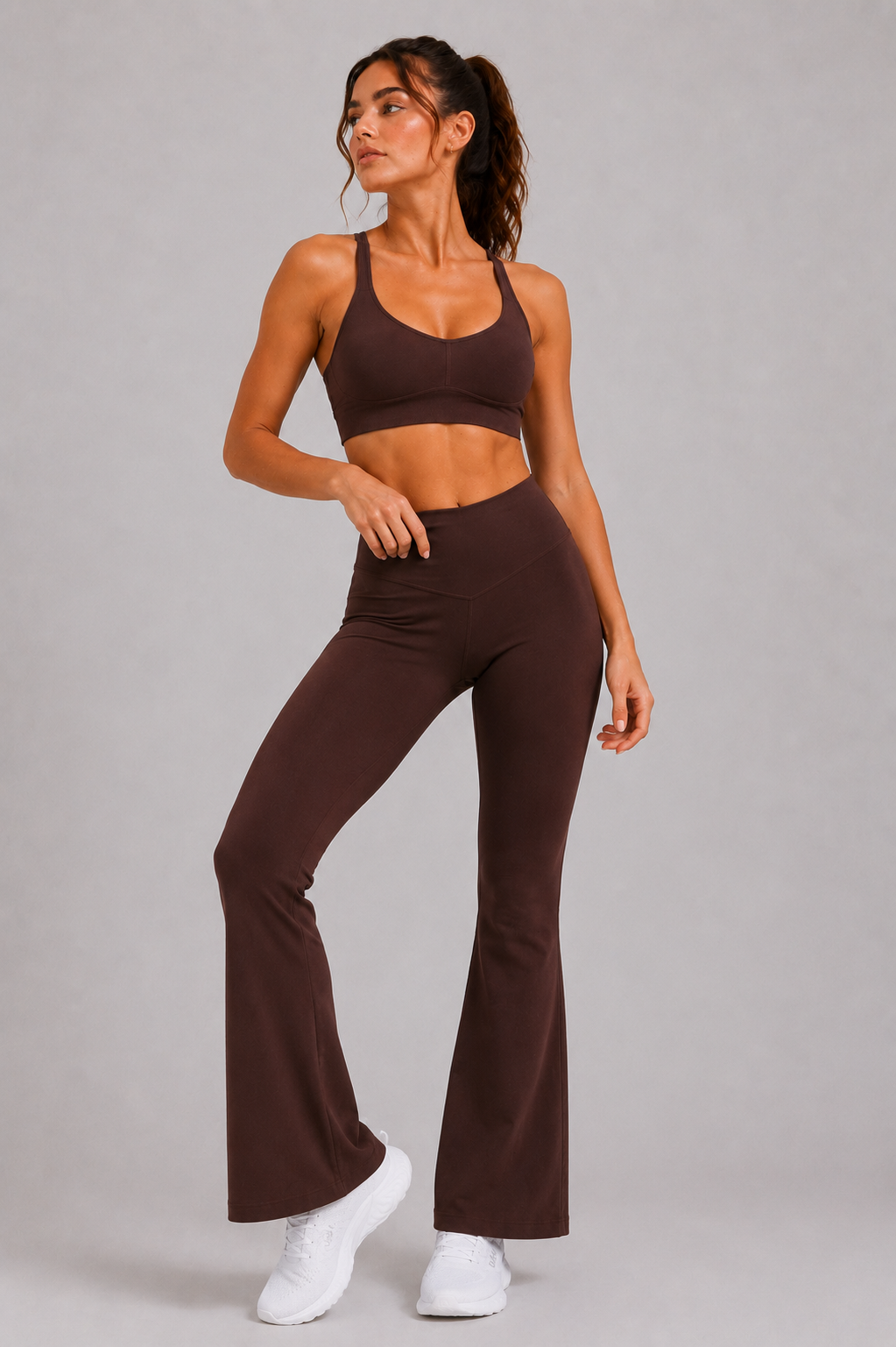 Espresso brown women flare leggings front 