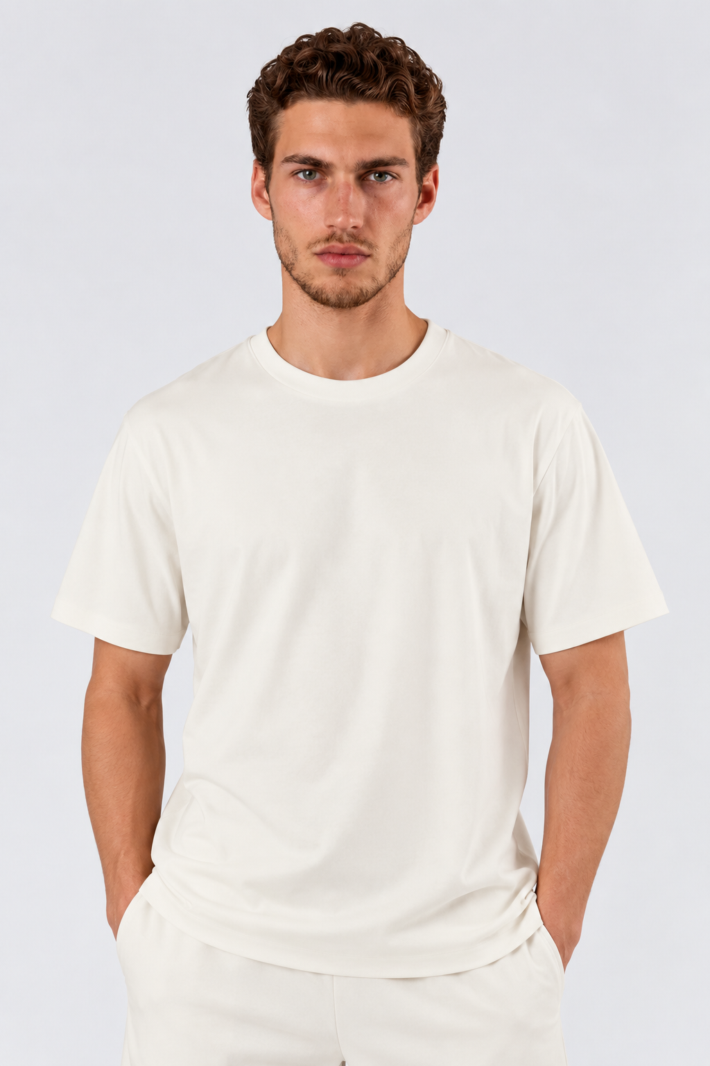 Ivory Performance silk men tee front 