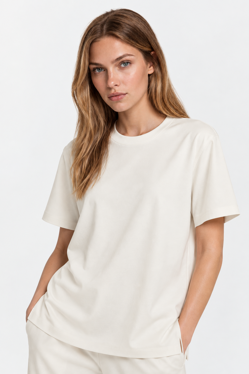 Ivory Performance silk women tee front 