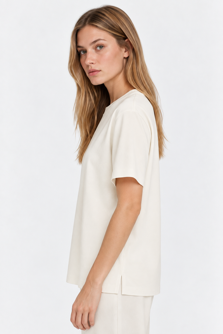 Ivory Performance silk women tee front 