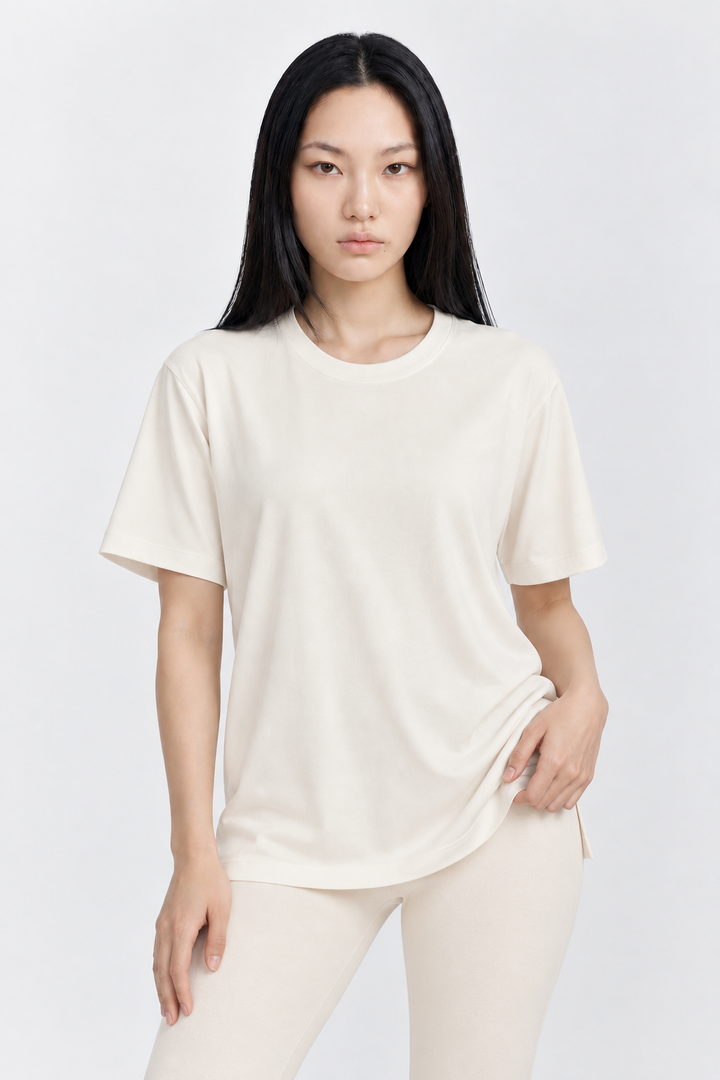 Ivory Performance silk women tee front 