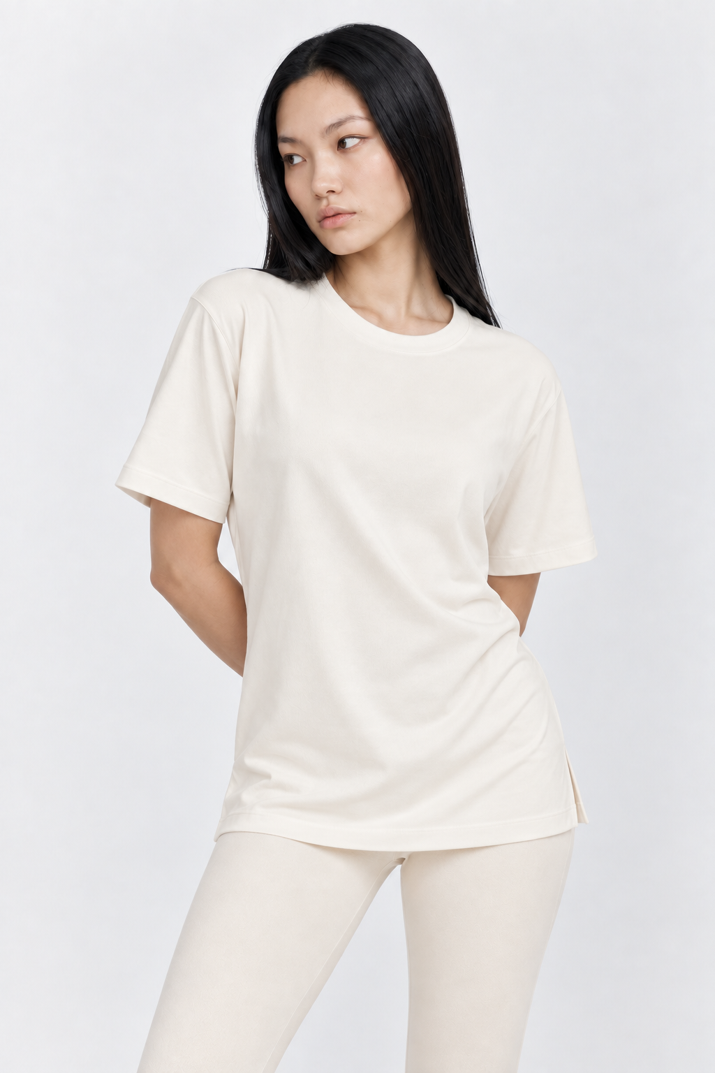 Ivory Performance silk women tee front 