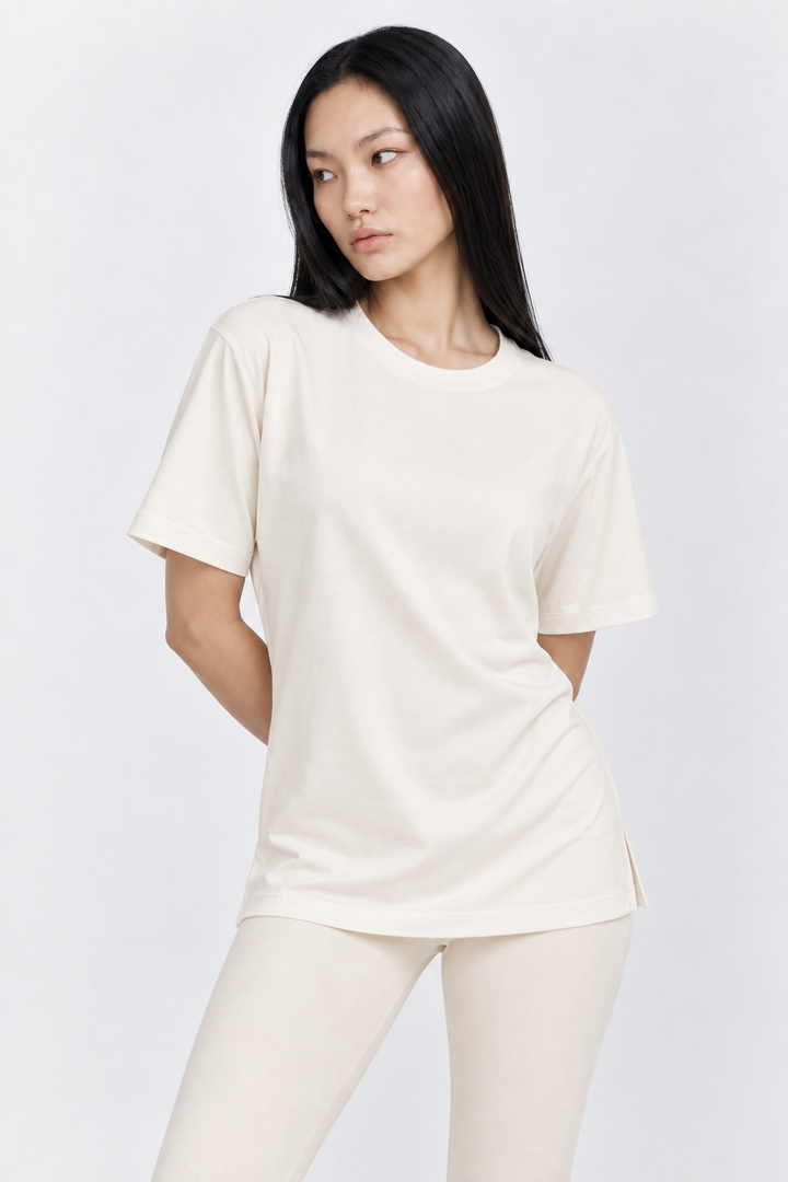 Ivory Performance silk women tee front 