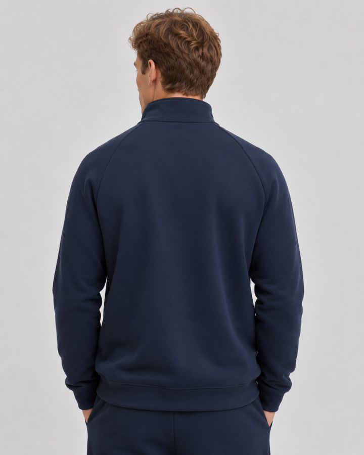Midnight Navy men half zip front 