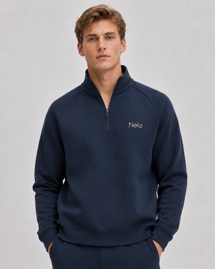 Midnight Navy men half zip front 