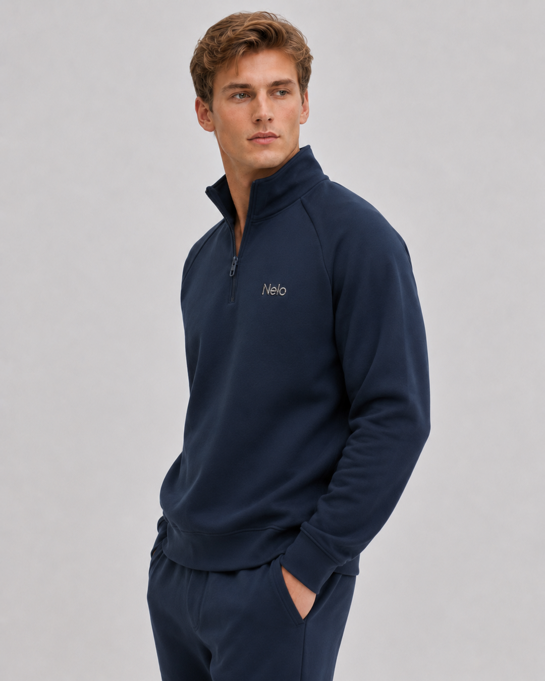 Midnight Navy men half zip front 