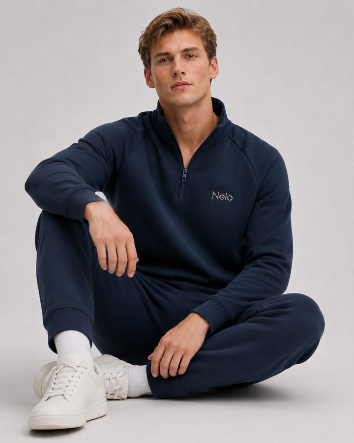 Midnight Navy men half zip front 
