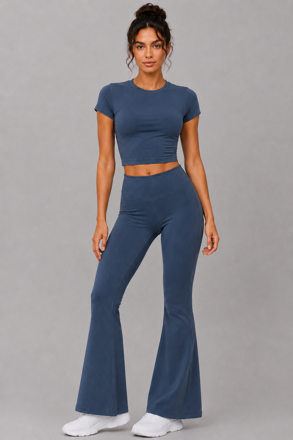 Midnight navy women flare leggings front 