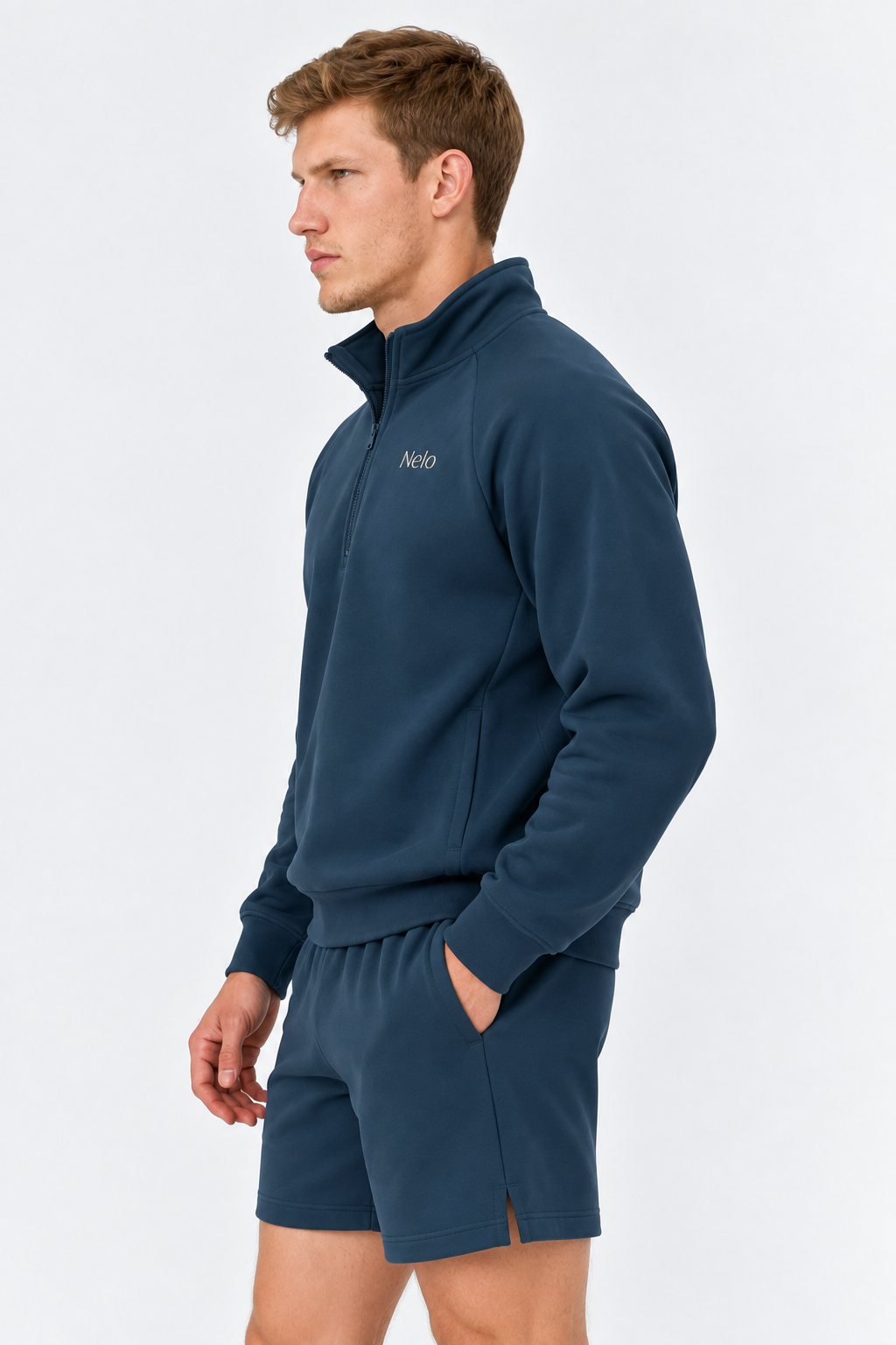 Midocean  Navy men half zip side 