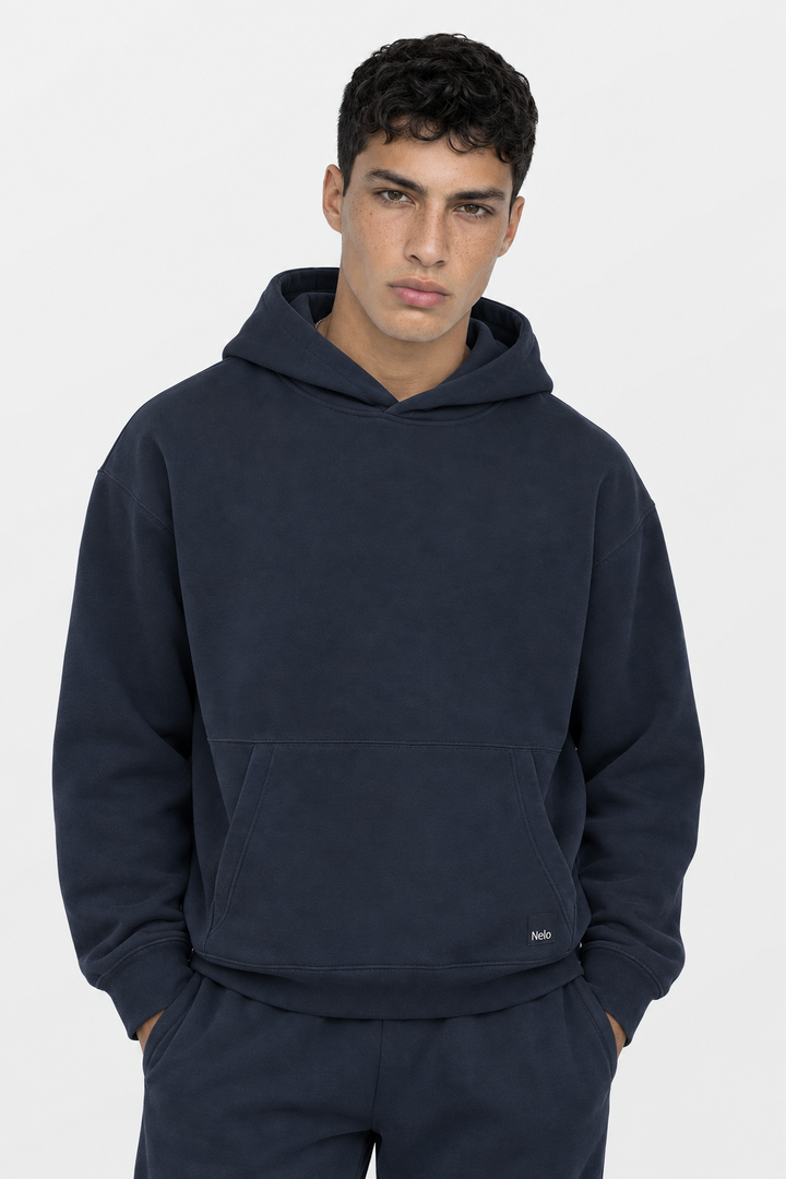 Navy signature cotton hoodie front 
