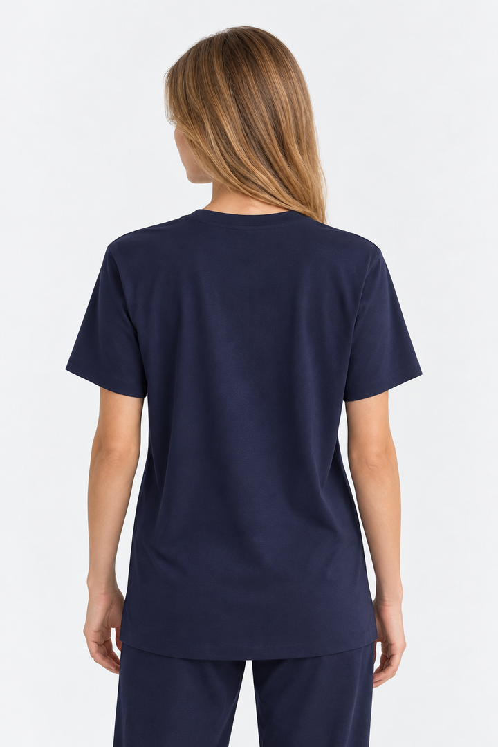 Navy Performance silk women tee front 