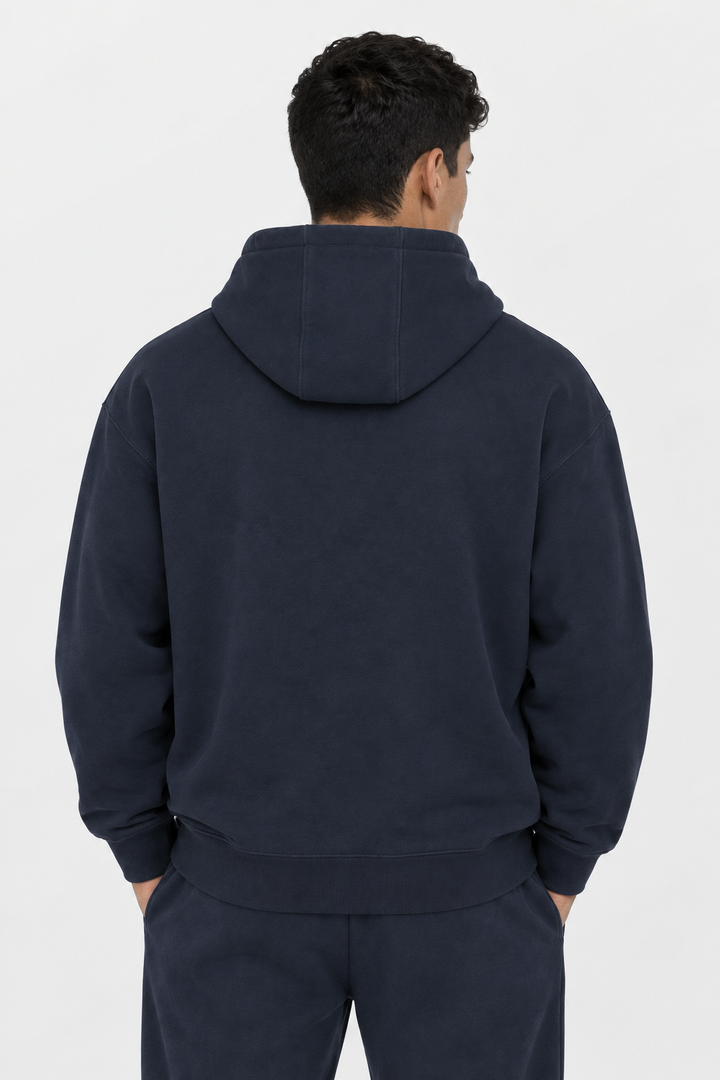 Navy signature cotton hoodie back 