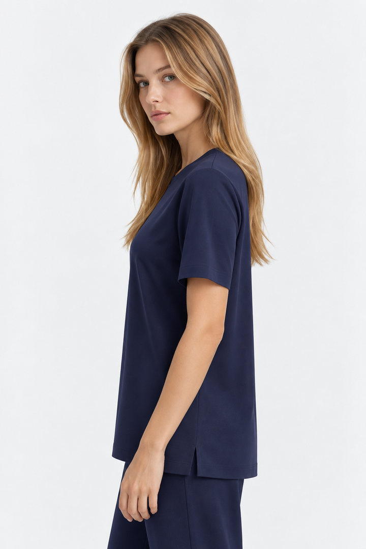 Navy Performance silk women tee front 