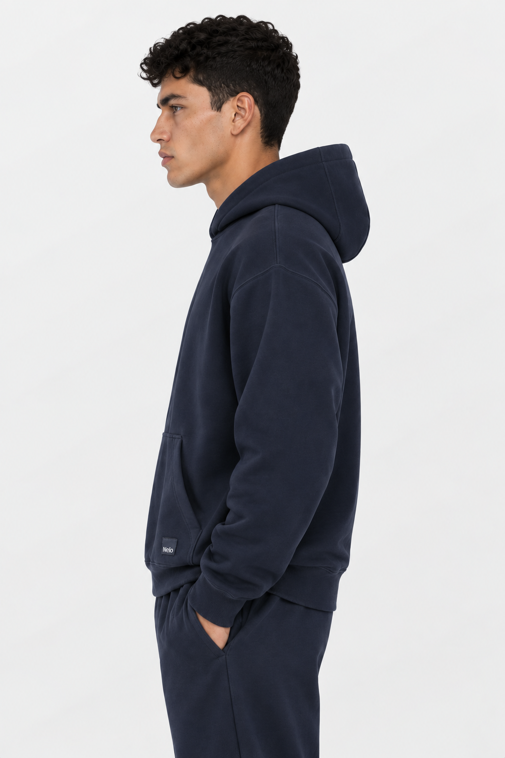 Navy signature cotton hoodie side 