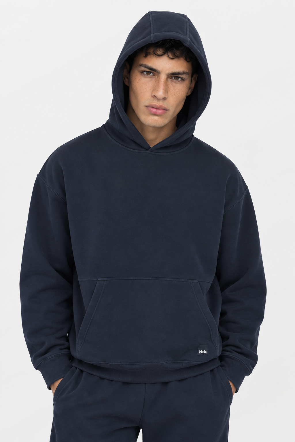 Navy signature cotton hoodie front 