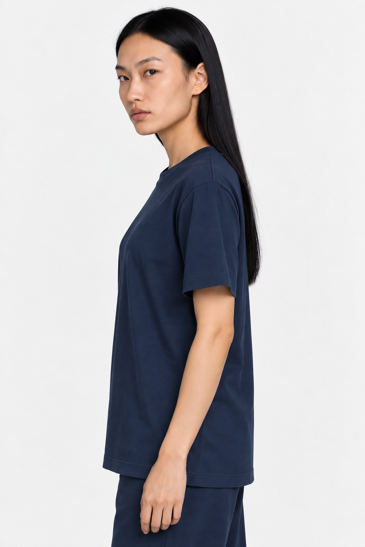 Navy1 100% cotton women tee front 