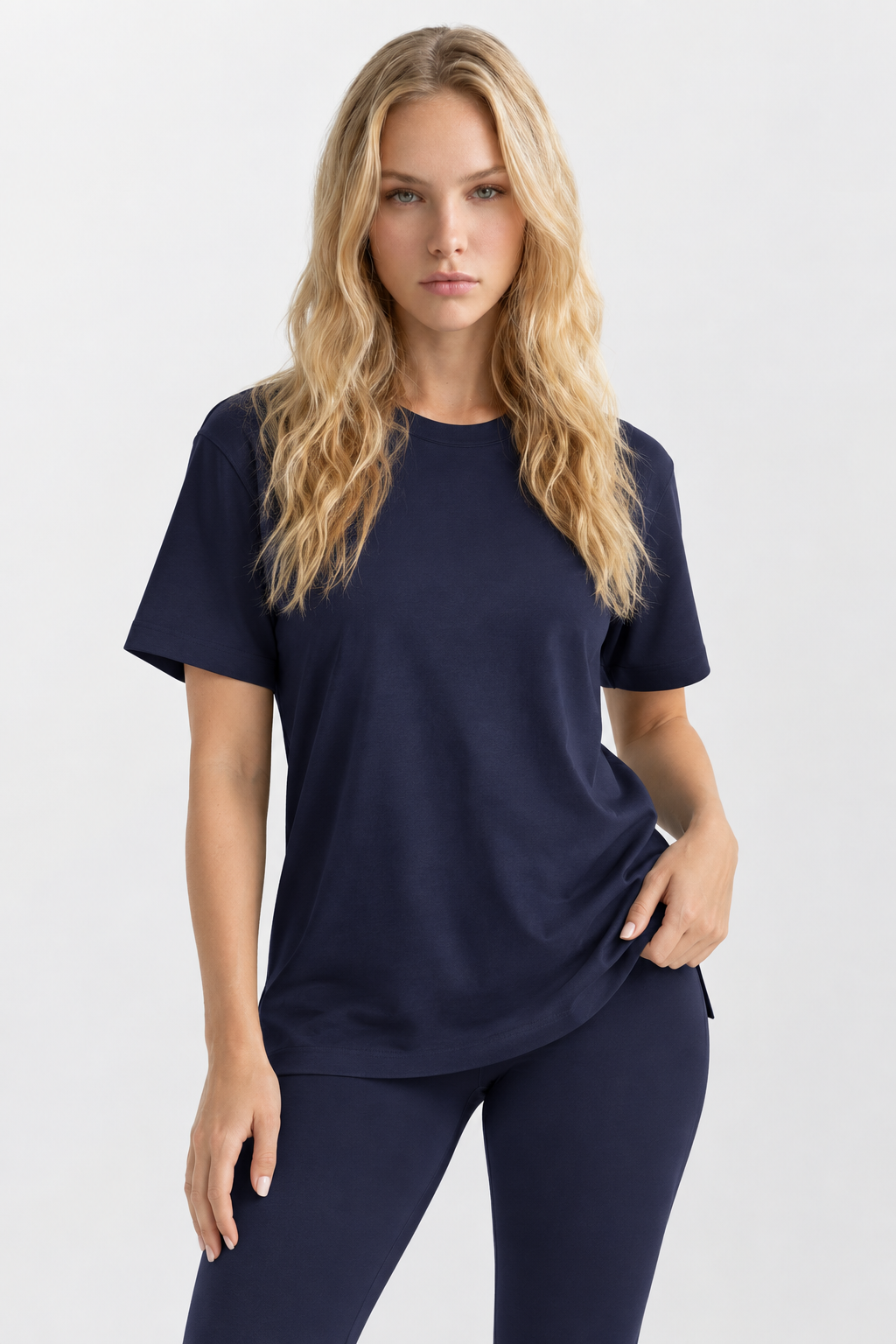 Navy Performance silk women tee front 