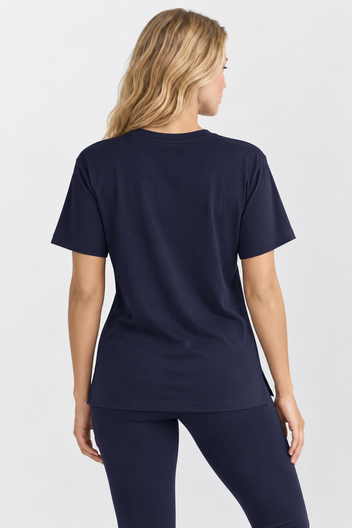 Navy Performance silk women tee front 