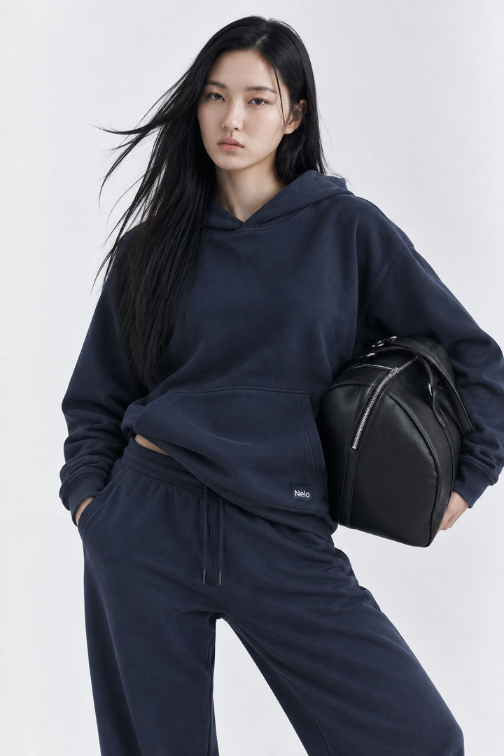 Navy signature cotton hoodie front 