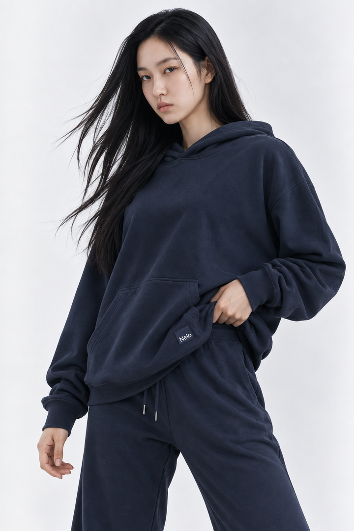 Navy signature cotton hoodie front 