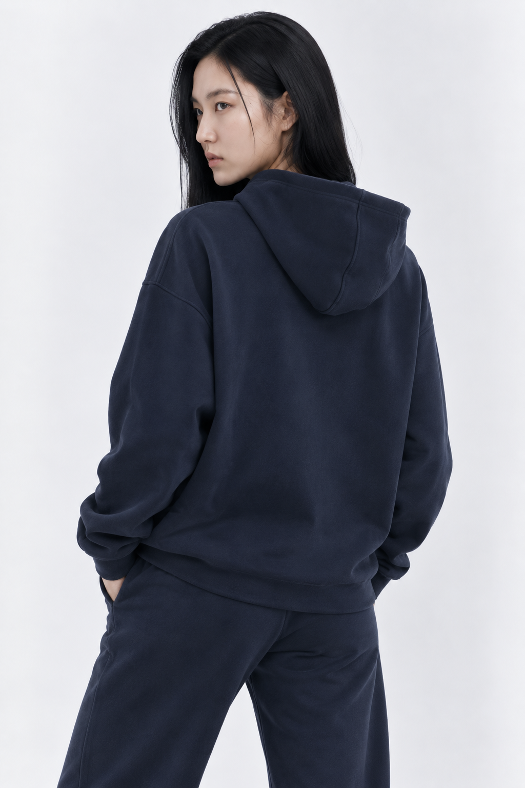 Navy signature cotton hoodie front 