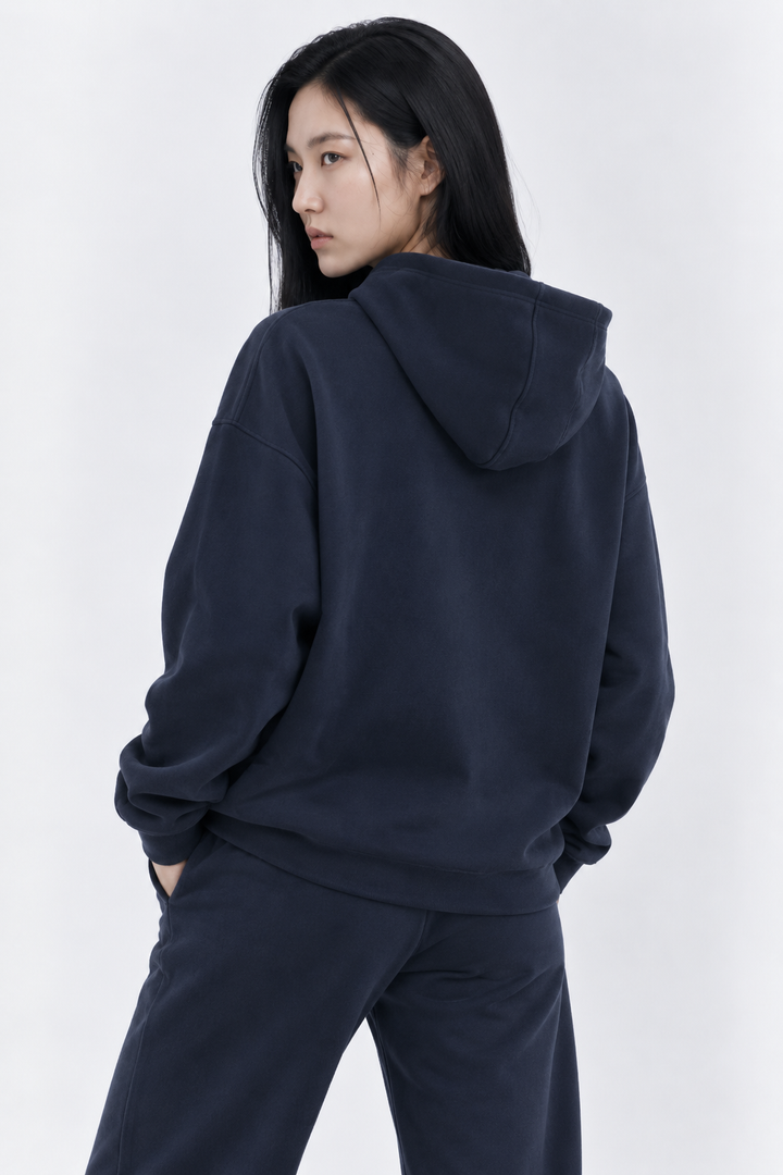 Navy signature cotton hoodie front 