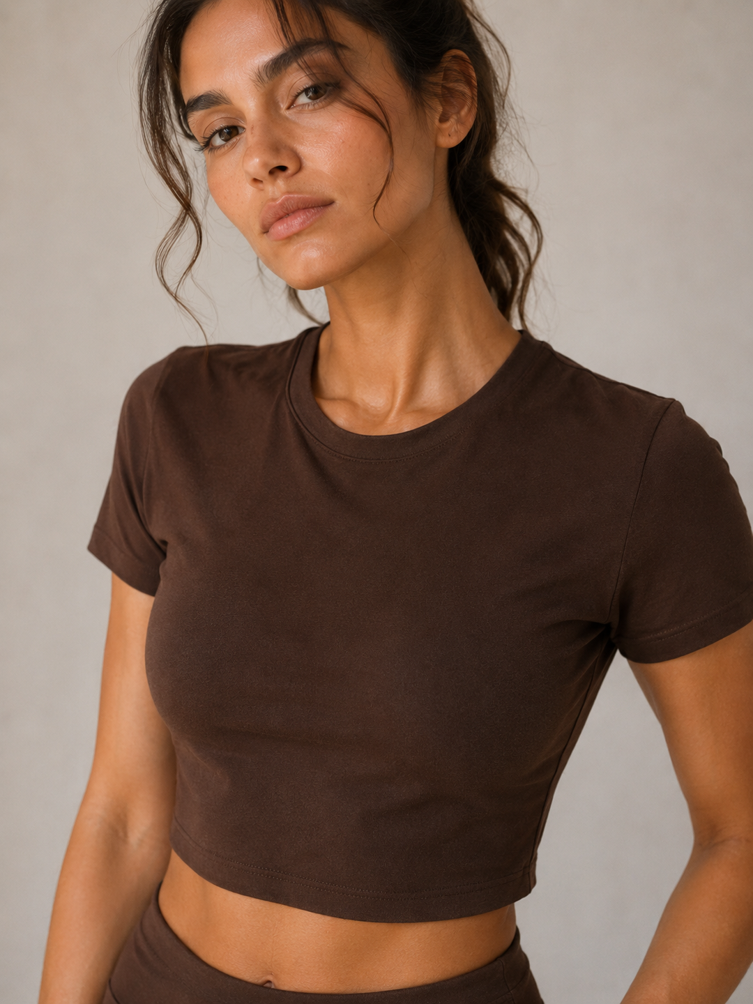 Espresso brown women crop tee front 