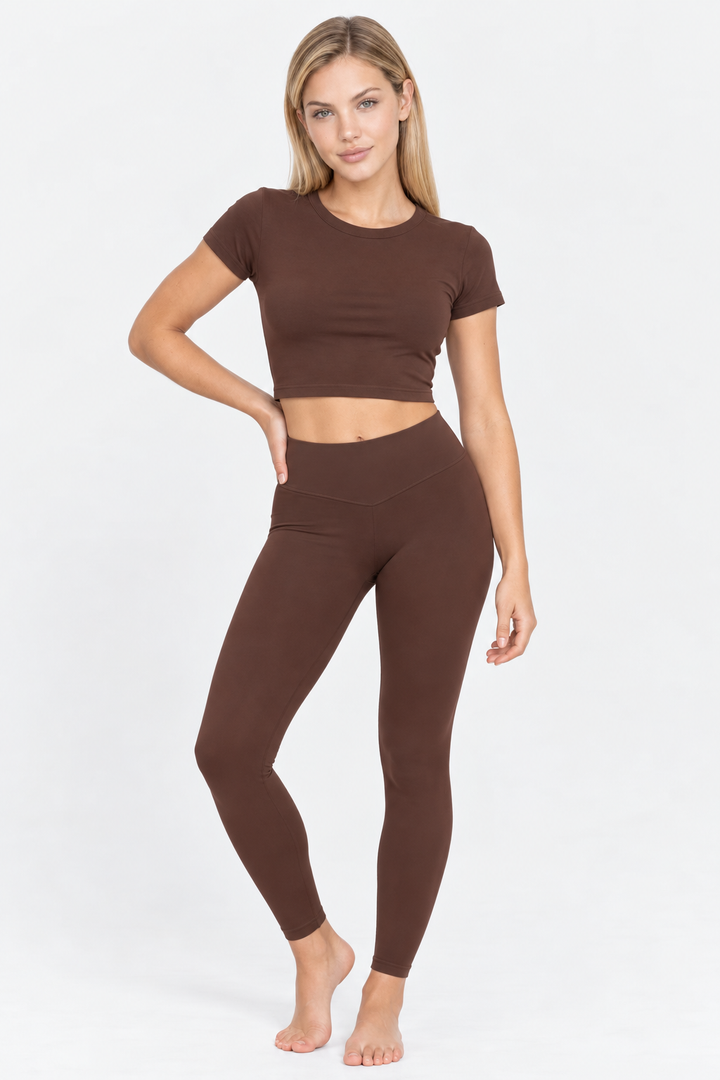 Espresso brown women crop tee bundle front 