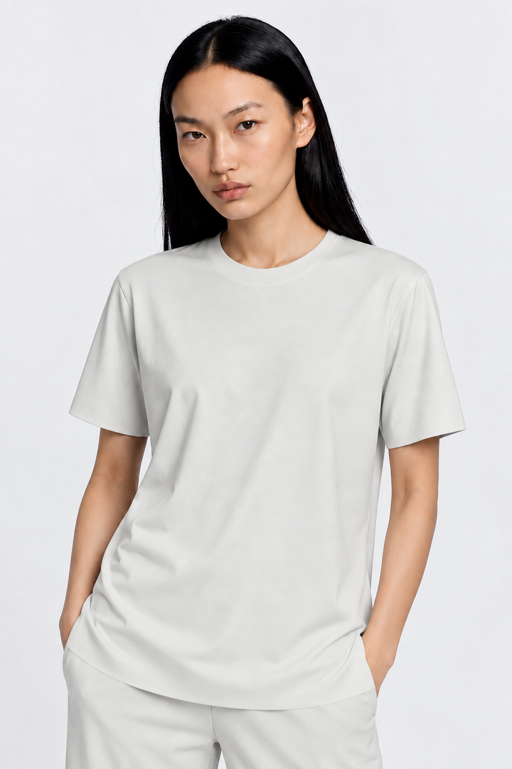 Pearl Grey Performance silk women tee front 