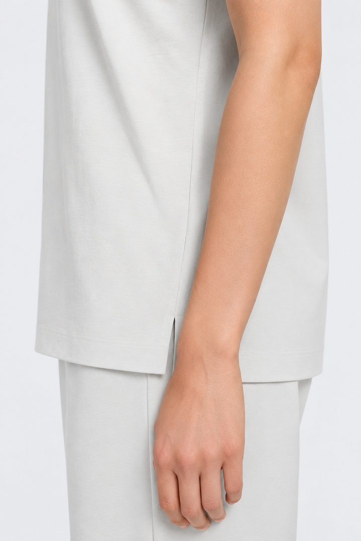 Pearl Grey Performance silk women tee front 