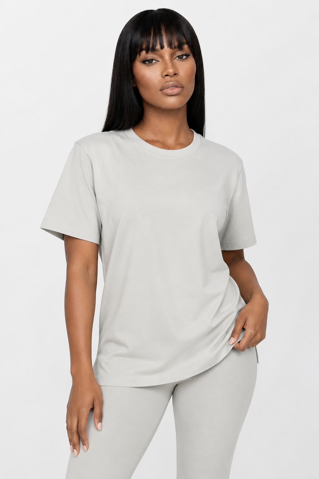 Pearl Grey Performance silk women tee front #color_pearl-grey