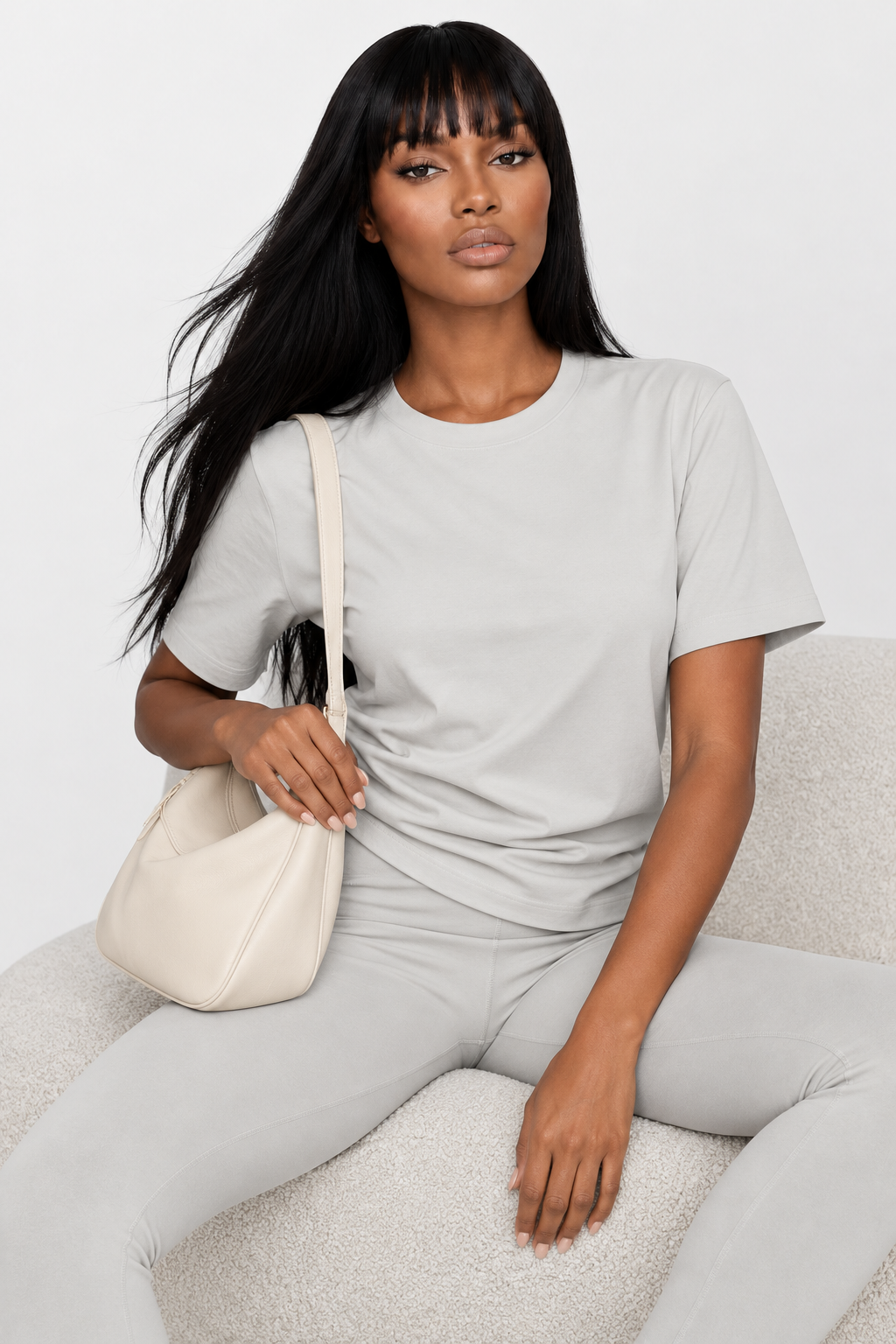 Pearl Grey Performance silk women tee front 