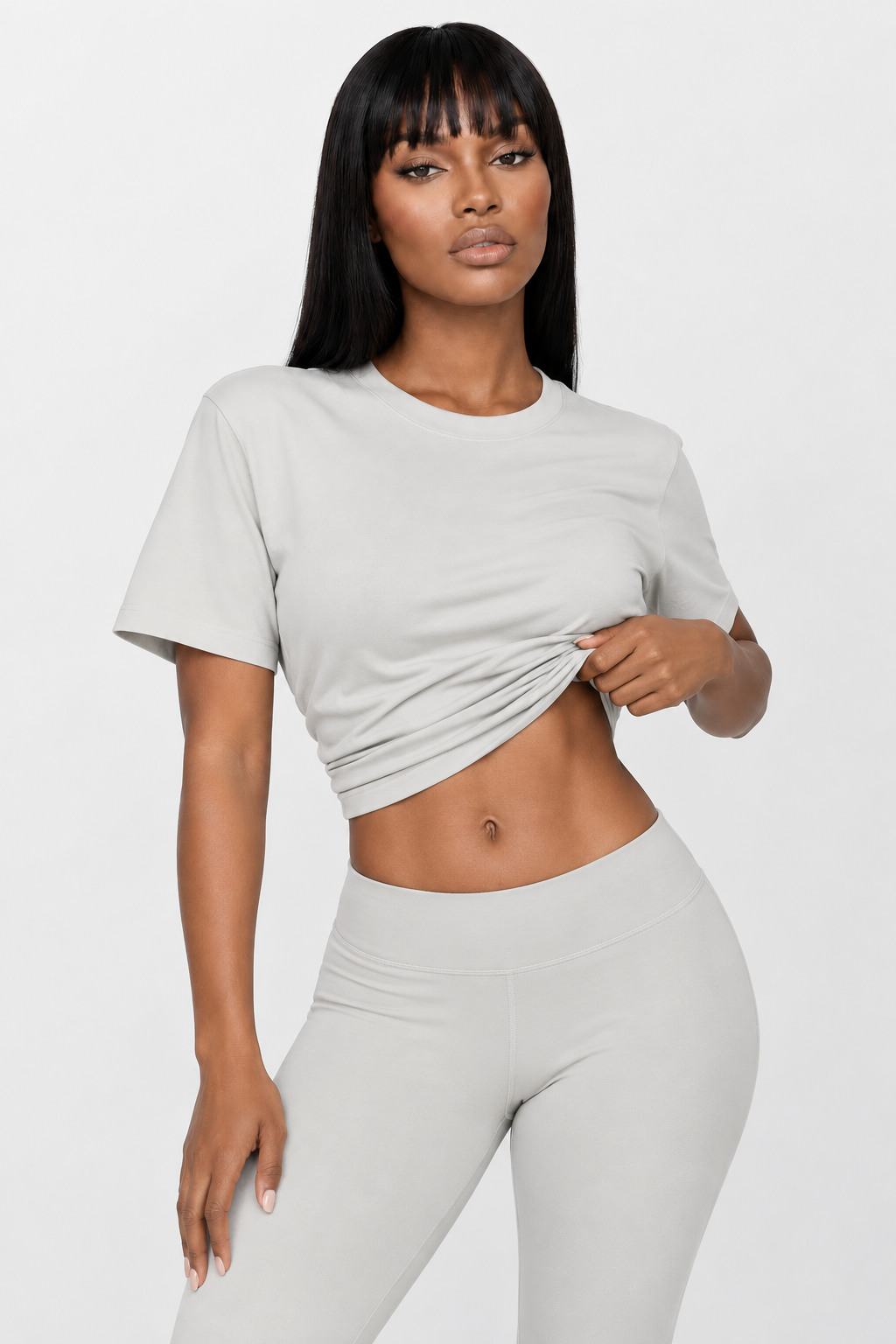 Pearl Grey Performance silk women tee front 