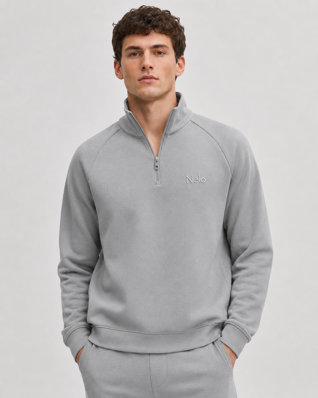 Solar Grey men half zip front 