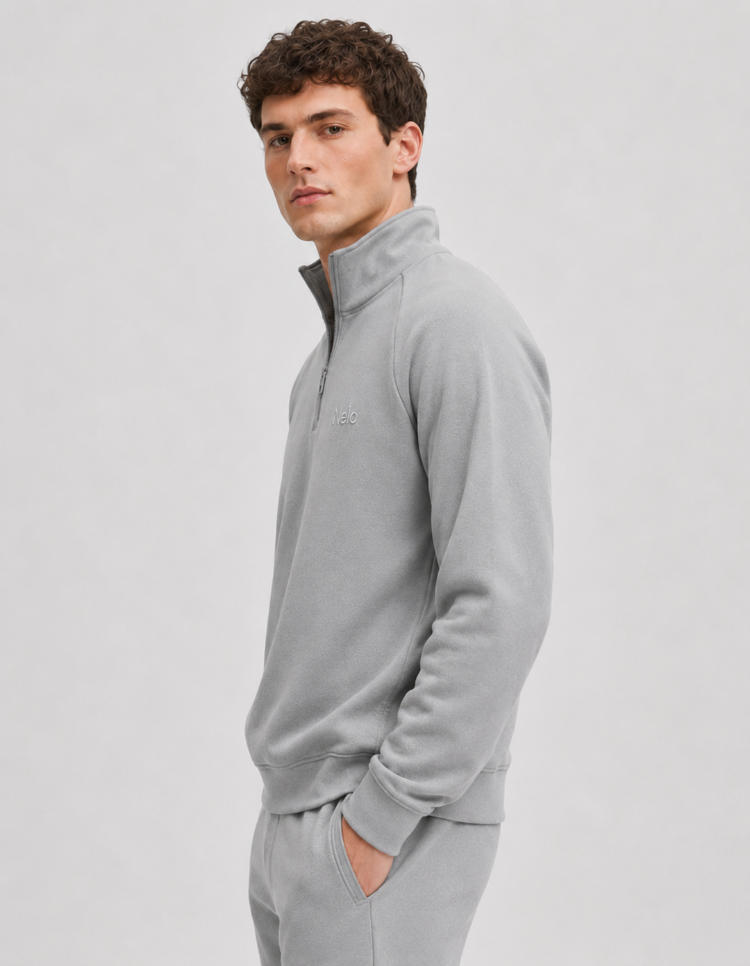 Solar Grey men half zip front 