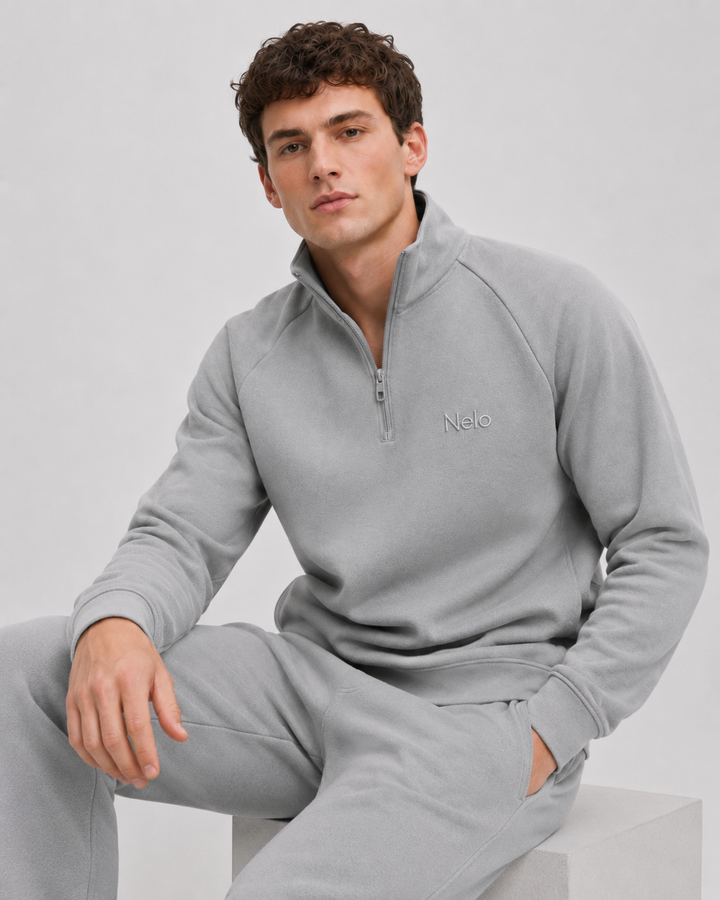 Solar Grey men half zip front 