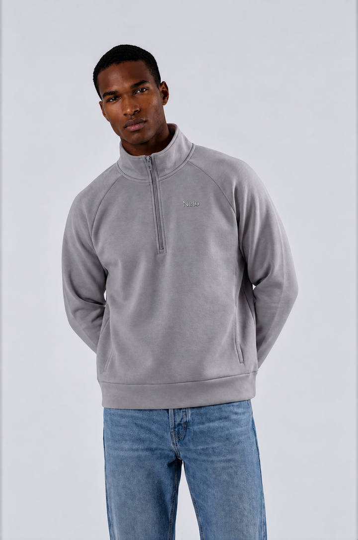 Solar Grey men half zip front 