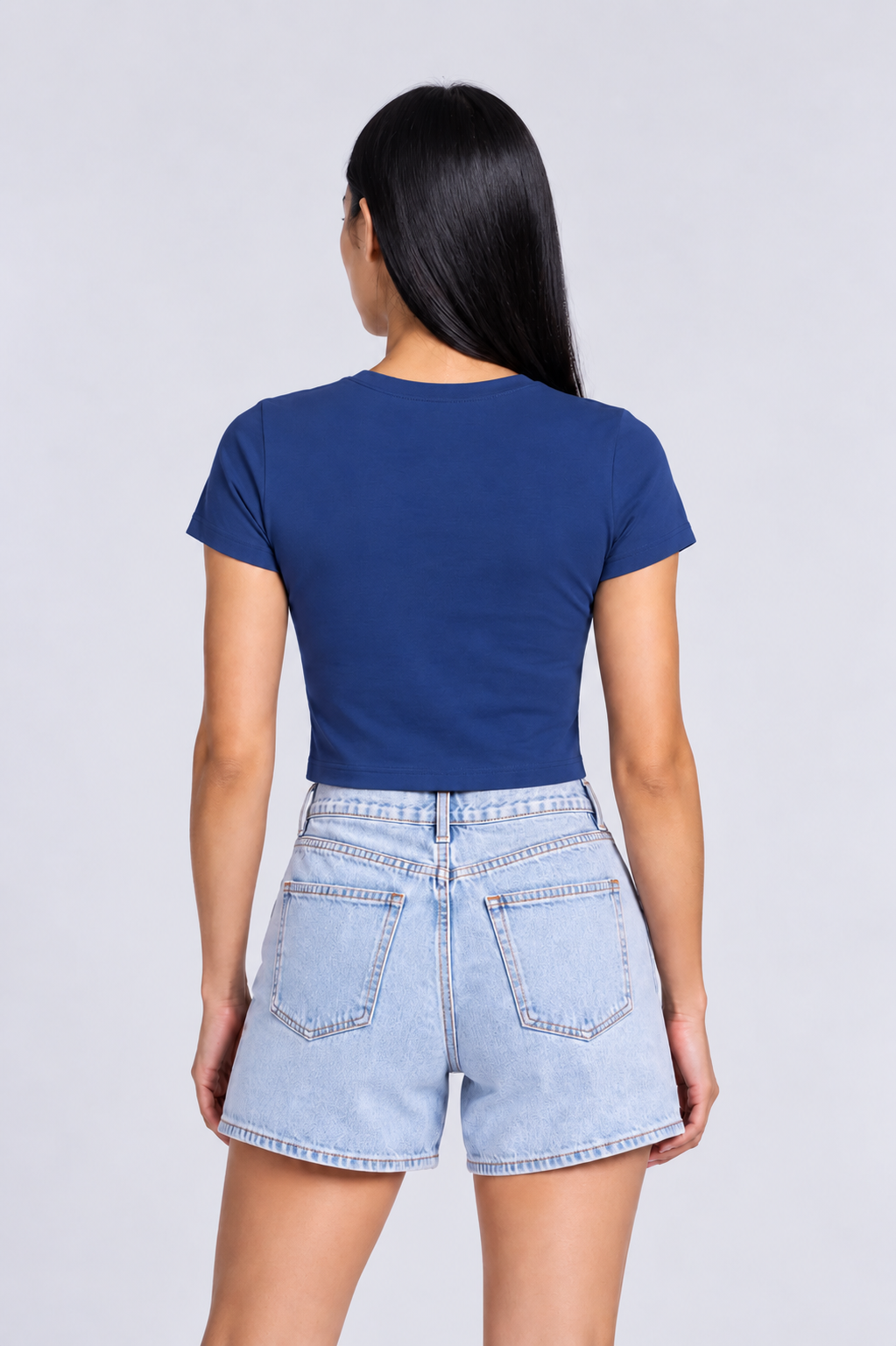 Steel blue women crop tee front 