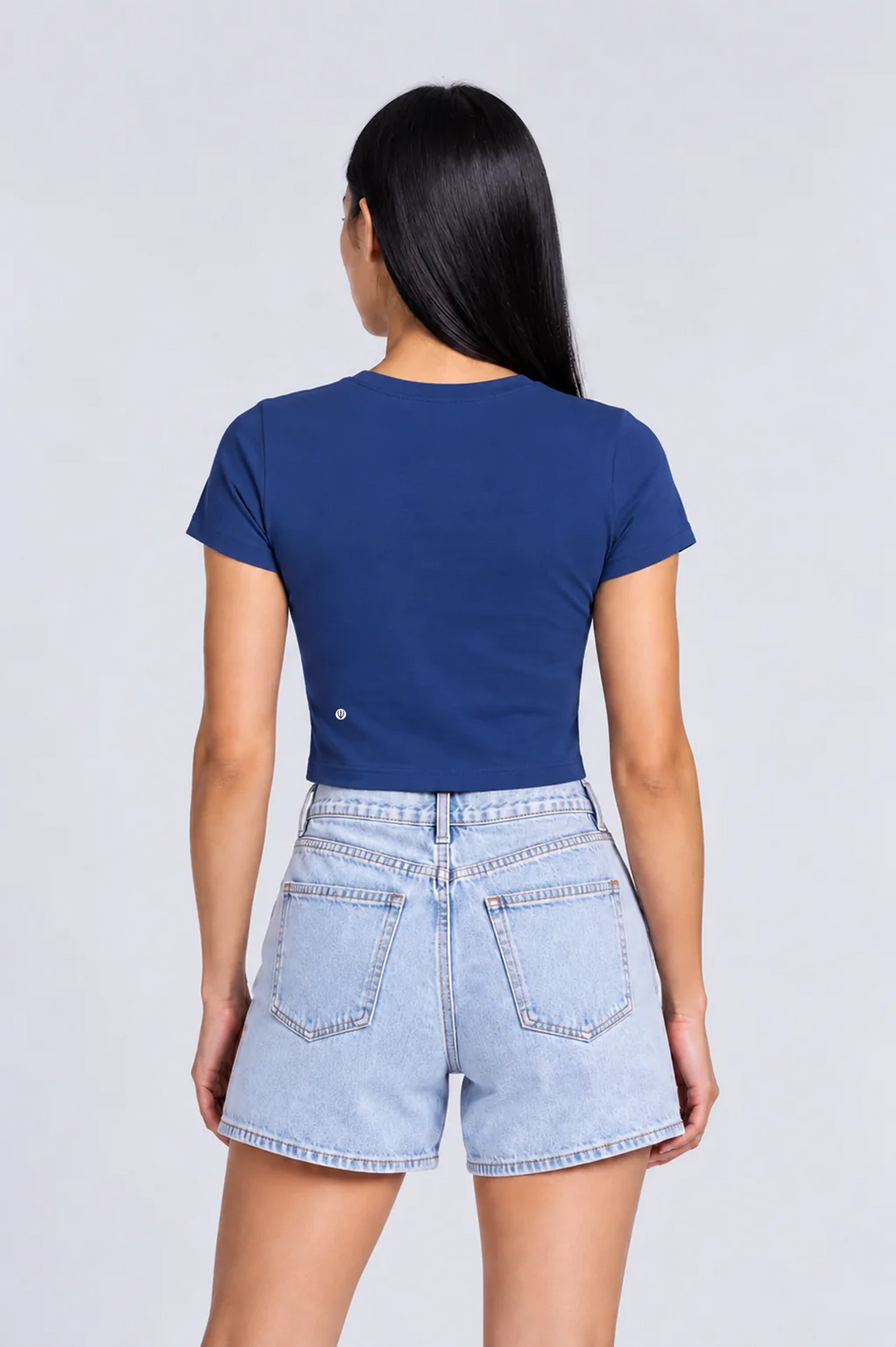 Steel blue women crop tee back 
