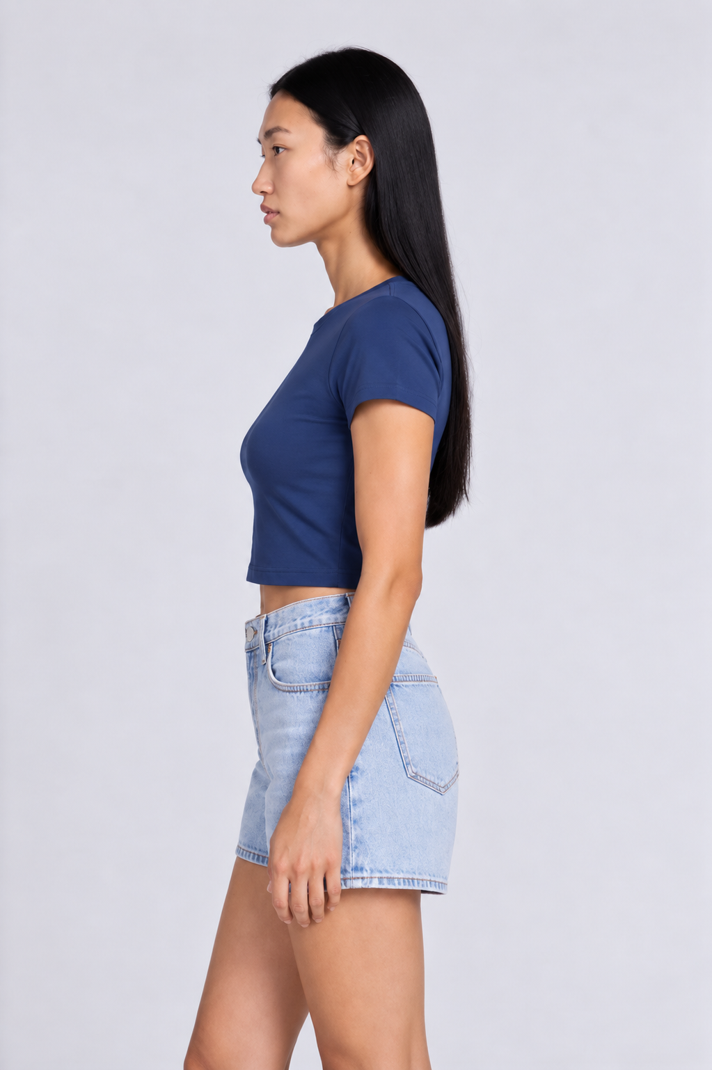 Steel blue women crop tee side 