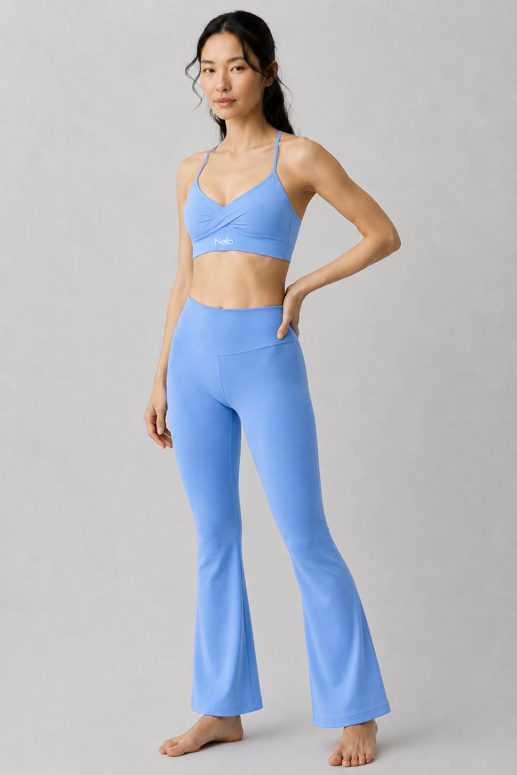 Steel blue women flare leggings front #color_steel-blue